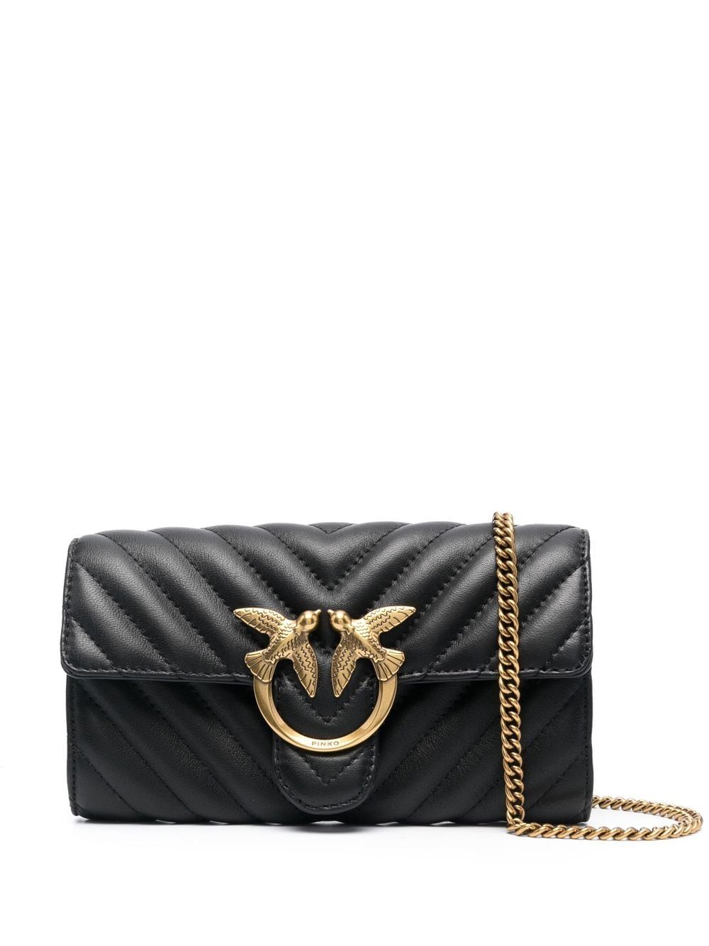 Pinko logo-plaque matelassé leather shoulder bag