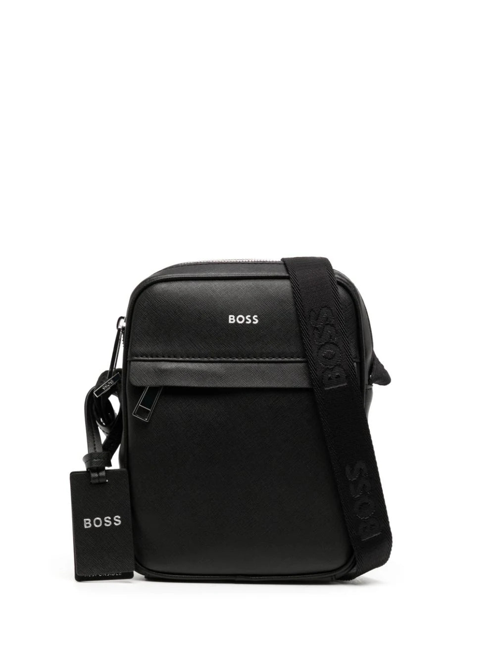 Boss logo-print leather messenger bag